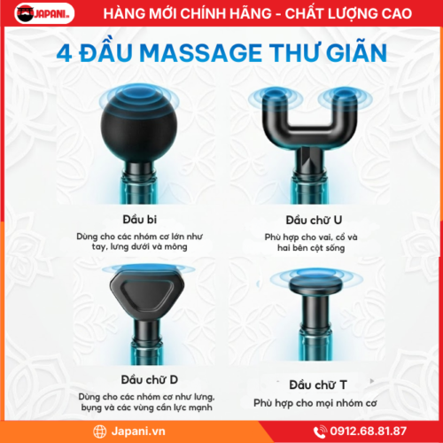 4 đầu massage thư giãn của Máy massage cầm tay JAPANI MCT-1911