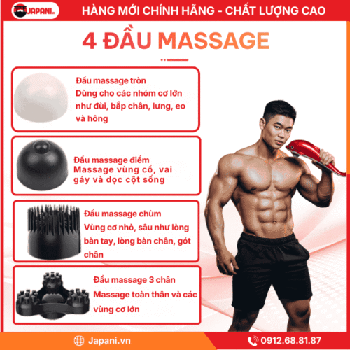 Hệ Thống 4 Đầu Massage Chuyên Biệt Của Máy Massage Cầm Tay Japani 606B1 Dolphin
