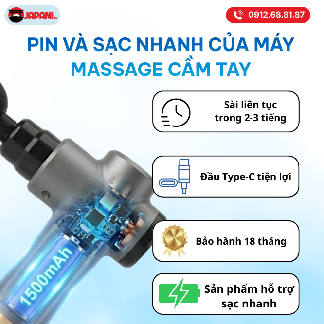 Pin v&agrave; sạc nhanh của m&aacute;y massage cầm tay 