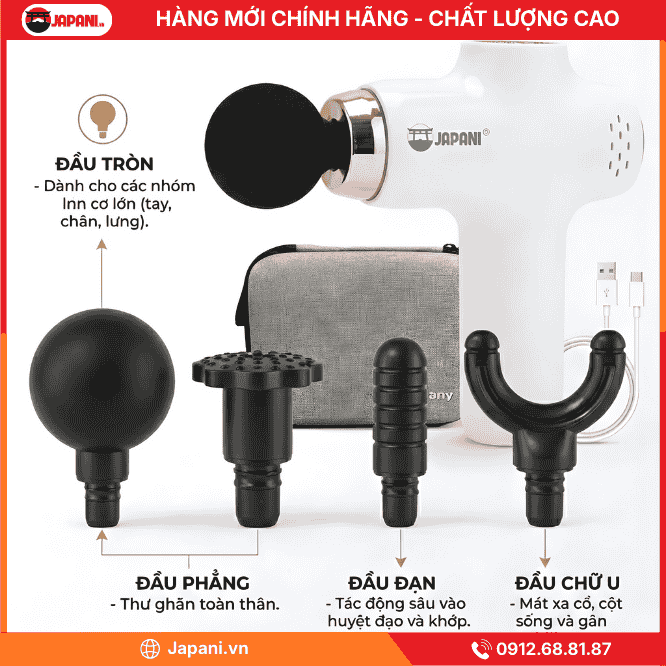 Đa dạng các đầu massage của máy massage mini cầm tay JAPANI CTMINI-5741