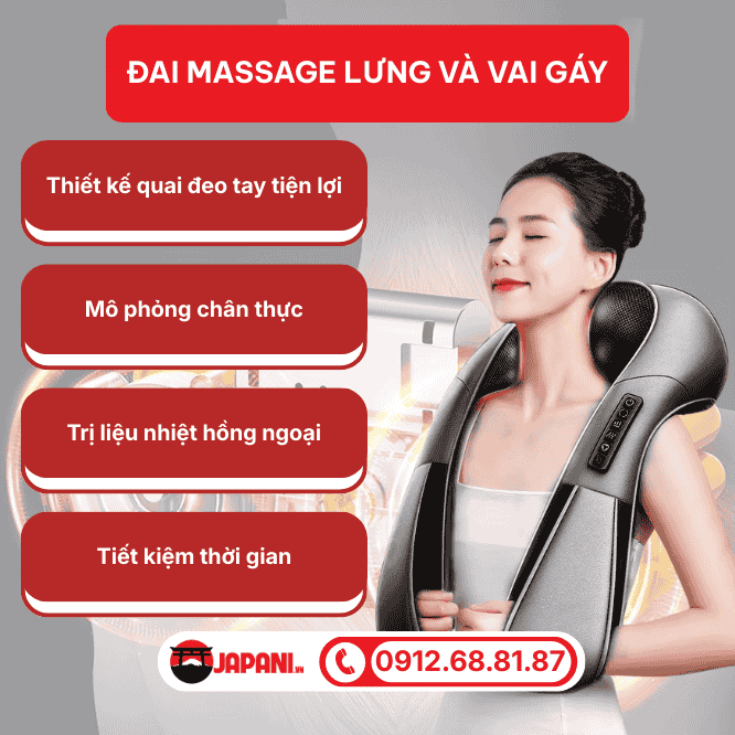 Đai massage lưng v&agrave; vai g&aacute;y thiết kế th&ocirc;ng minh