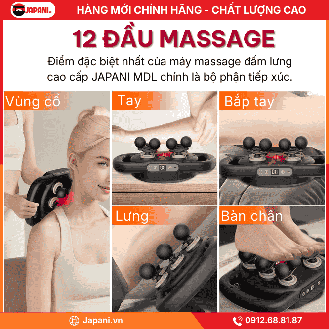 Đa Dạng Đầu Massage Của Máy Massage Đấm Lưng Cao Cấp JAPANI MDL-6026