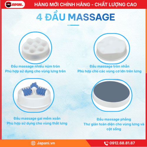 4 đầu massage chuyên biệt của máy mát xa lưng cầm tay JAPANI MDL-5523