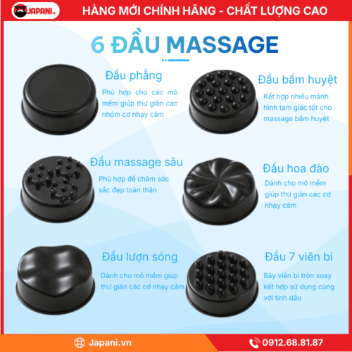 6 đầu massage của máy massage cầm tay Japani MCT-4576