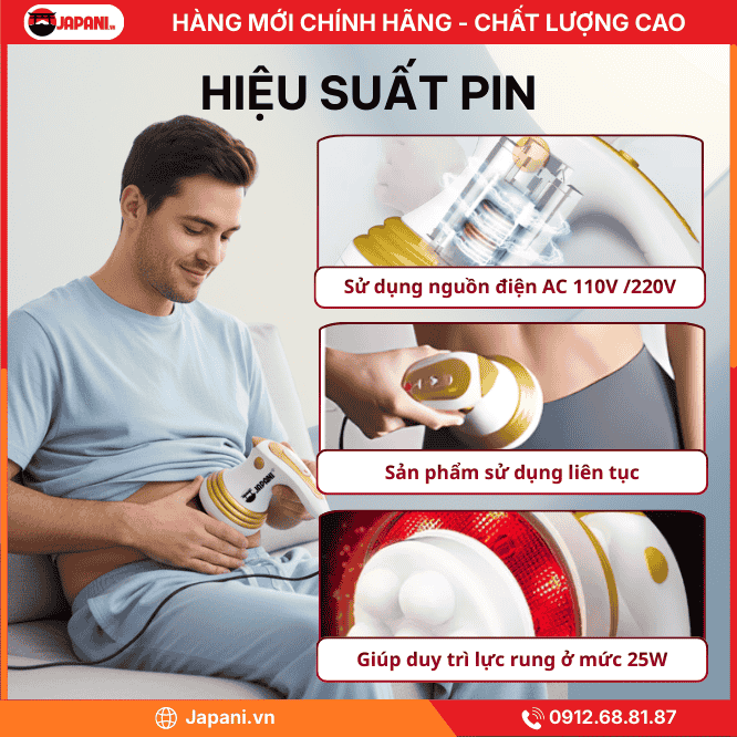 Hiệu suất nguồn điện của máy massage rung bụng cầm tay JAPANI MBCT-6159