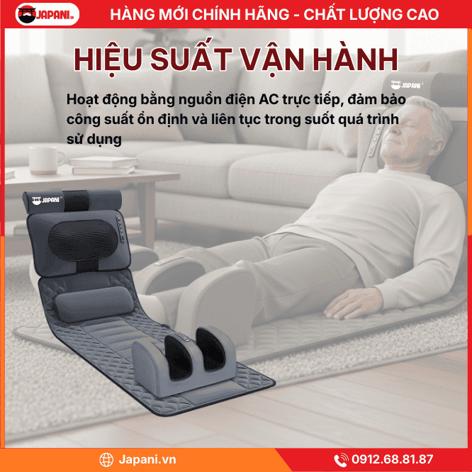 Hiệu suất vận hành của nệm massage đa năng cao cấp JAPANI MDN-6237
