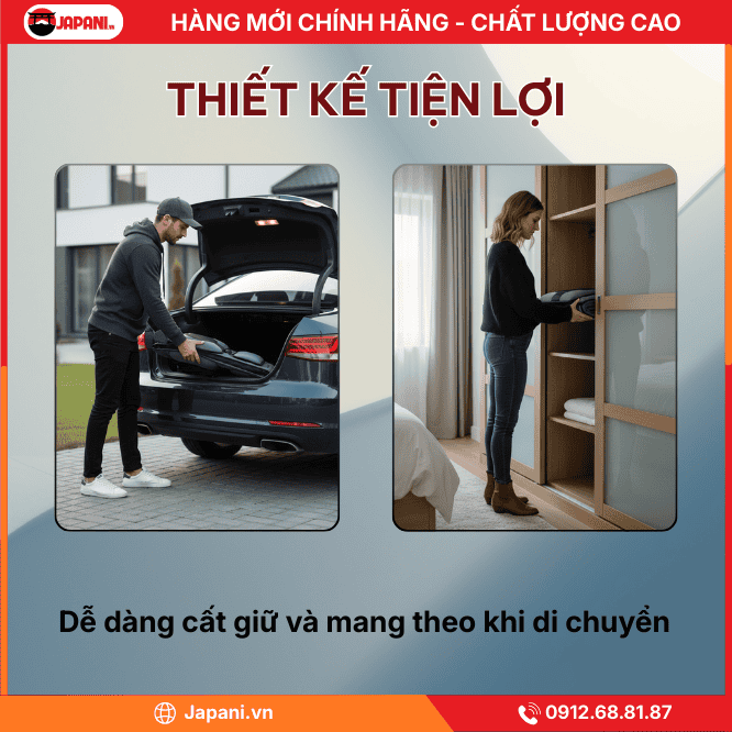 Thiết kế nhỏ gọn, nhẹ & tiện lợi của nệm massage đa năng cao cấp JAPANI MDN-6237