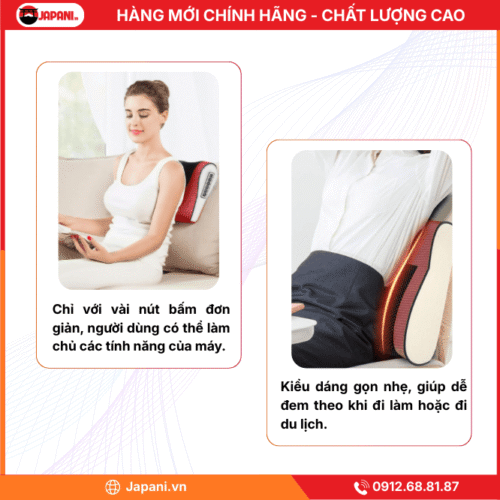 Thiết Kế Tiện Lợi Của Gối Massage Cổ Vai Gáy, Mát Xa Lưng JAPANI CVG-6047