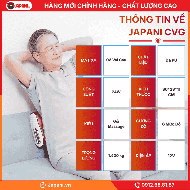 Thông Tin Chi Tiết Của Gối Massage Cổ Vai Gáy, Mát Xa Lưng JAPANI CVG-6047