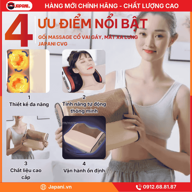 Ưu Điểm Nổi Bật Của Gối Massage Cổ Vai Gáy, Mát Xa Lưng JAPANI CVG-6047