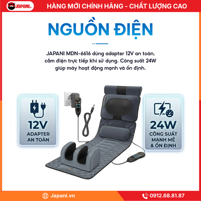 Pin và Nguồn điện của Nệm massage toàn thân cao cấp JAPANI MDN-6616