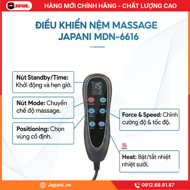 Bảng Điều Khiển của Nệm massage toàn thân cao cấp JAPANI MDN-6616