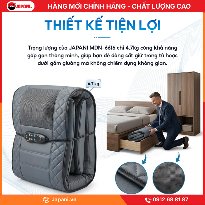 Thiết kế gấp gọn tiện lợi của Nệm massage toàn thân cao cấp JAPANI MDN-6616