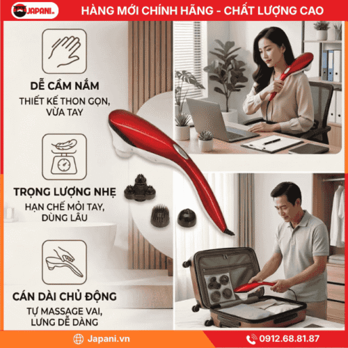 Thiết kế nhỏ gọn, nhẹ và tiện lợi của máy massage cầm tay cán dài JAPANI MCT-7053