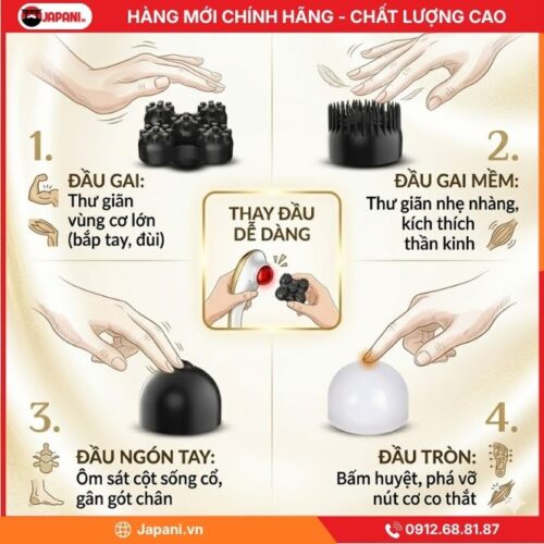 4 Đầu Massage Linh Hoạt Của Máy Massage Cầm Tay JAPANI MCT-7064