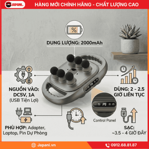 Hiệu suất pin của máy massage cầm tay đa năng JAPANI MDN-7091