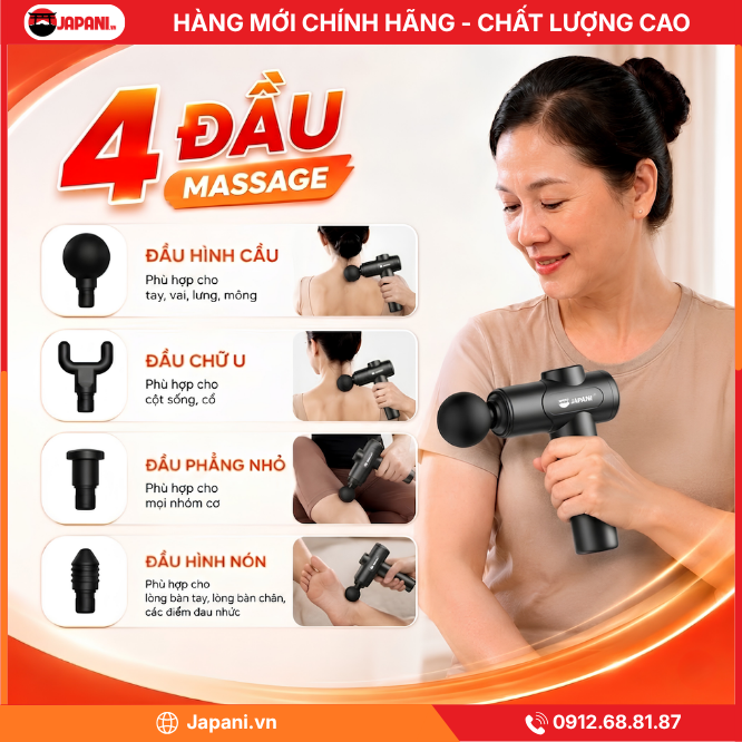 4 Đầu massage của Súng massage cầm tay mini JAPANI MCT-7346