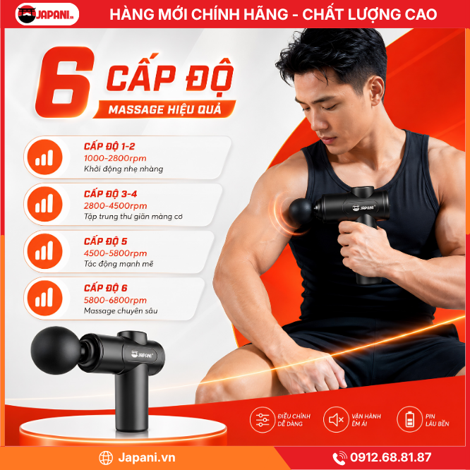 6 Cấp độ của Súng massage cầm tay mini JAPANI MCT-7346