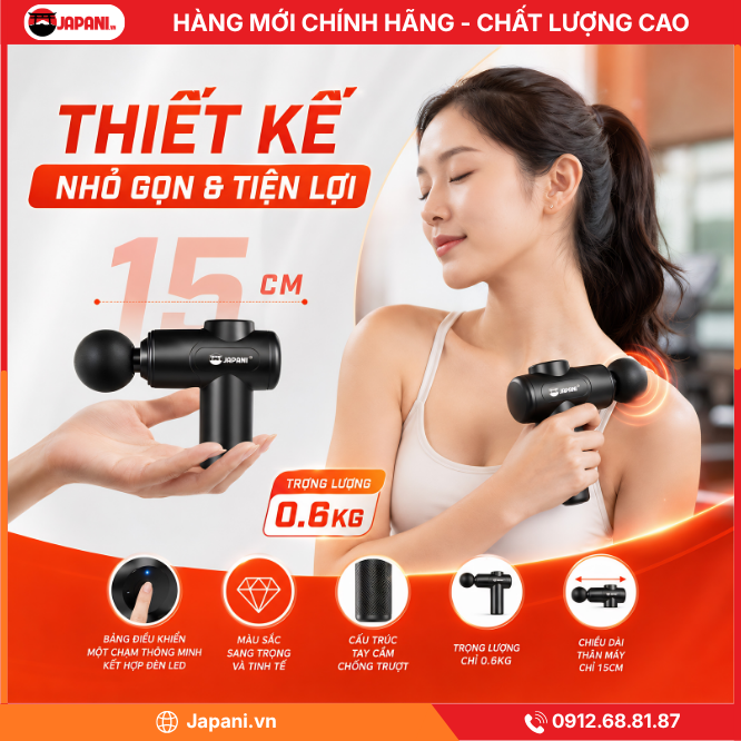 Thiết kế nhỏ gọn & tiện lợi của Súng massage cầm tay mini JAPANI MCT-7346
