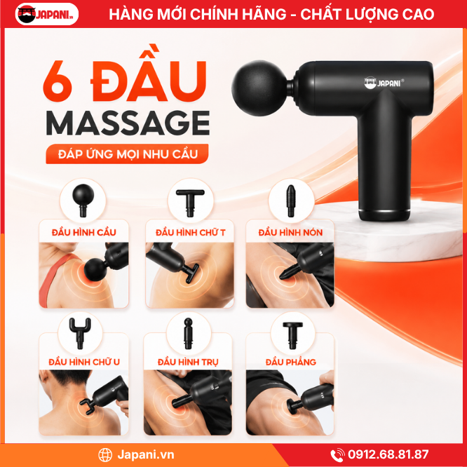 6 đầu massage của Súng massage cầm tay mini JAPANI MCT-7347