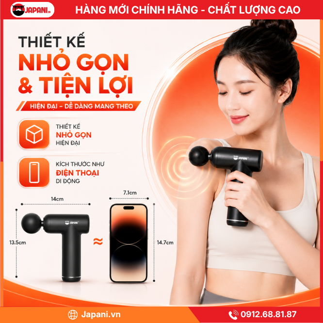 Thiết kế nhỏ gọn & tiện lợi của Súng massage cầm tay mini JAPANI MCT-7347