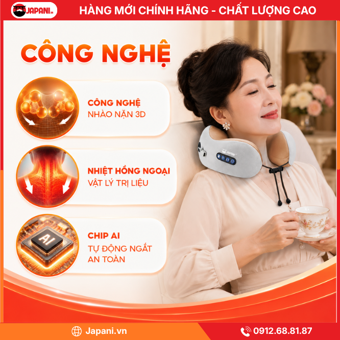 Công nghệ của Gối massage chữ U JAPANI CVG-7552 sạc pin, 4 nút bấm