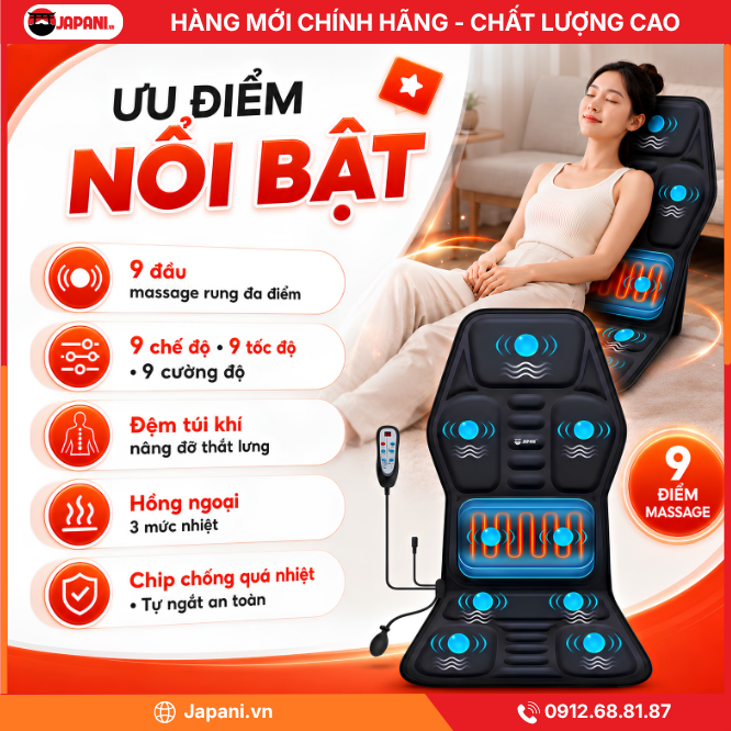 Ưu điểm của Nệm massage trên ô tô JAPANI MDN-7801 mát xa toàn thân