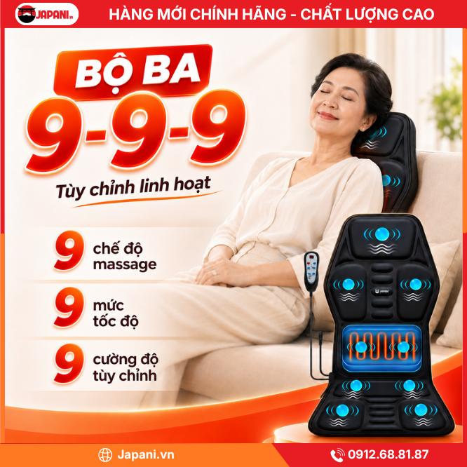 9 cấp độ của Nệm massage trên ô tô JAPANI MDN-7801 mát xa toàn thân