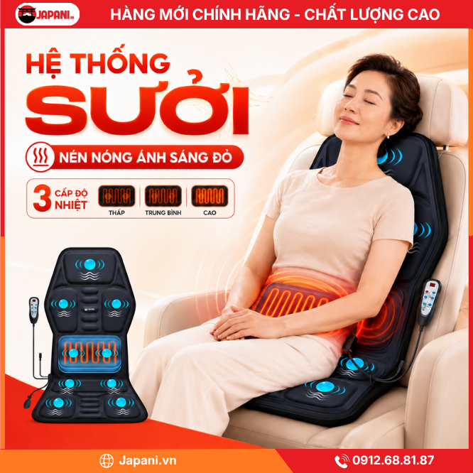 Hệ thống sưởi của Nệm massage trên ô tô JAPANI MDN-7801 thư giãn toàn thân