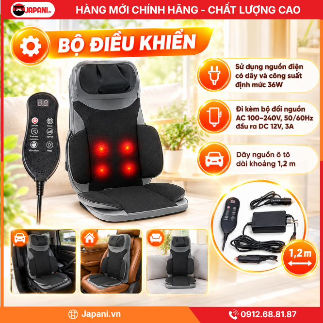 Đệm ghế massage điện JAPANI MDN-8004 nhiều chế độ